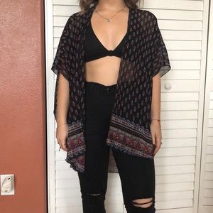 Black, red and blue patterned kimono